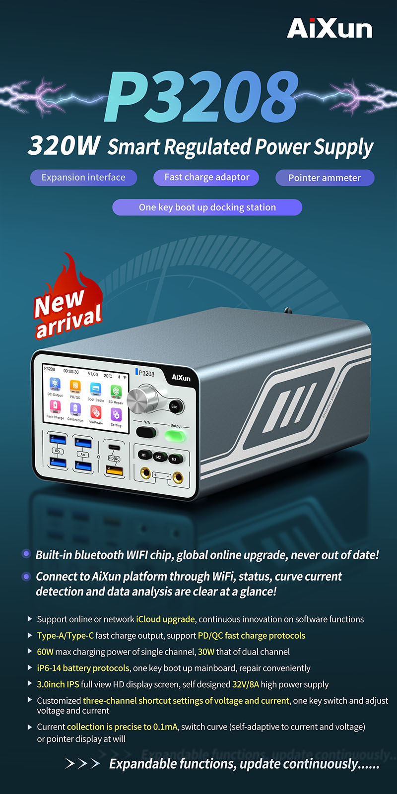 Aixun P3208 320W 32V/8A Multi-function Intelligent Adjustable Regulated Power Supply