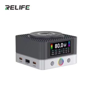 Relife Q7 80W 6-Port Large-size HD Color Screen Intelligent Charger with 15W Wireless Charging